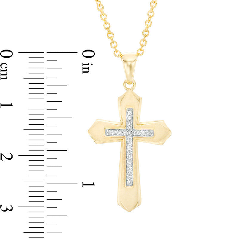 Men's 0.07 CT. T.W. Natural Diamond Gothic-Style Cross Pendant in 10K Yellow Gold - 20"
