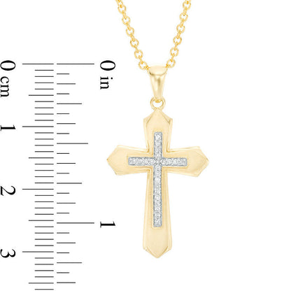 Men's 0.07 CT. T.W. Natural Diamond Gothic-Style Cross Pendant in 10K Yellow Gold - 20"
