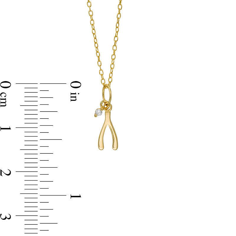 Natural Clarity Enhanced Accent Solitaire Dangle Wishbone Pendant in Sterling Silver with 18K Gold Plate