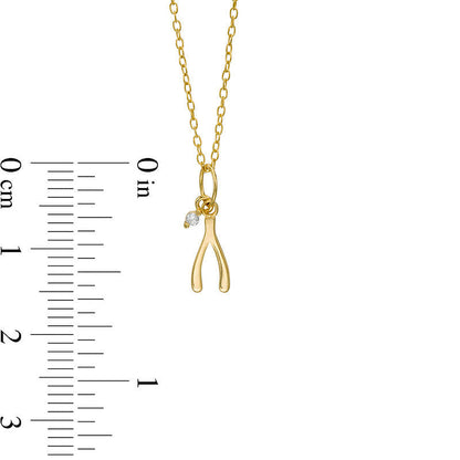 Natural Clarity Enhanced Accent Solitaire Dangle Wishbone Pendant in Sterling Silver with 18K Gold Plate