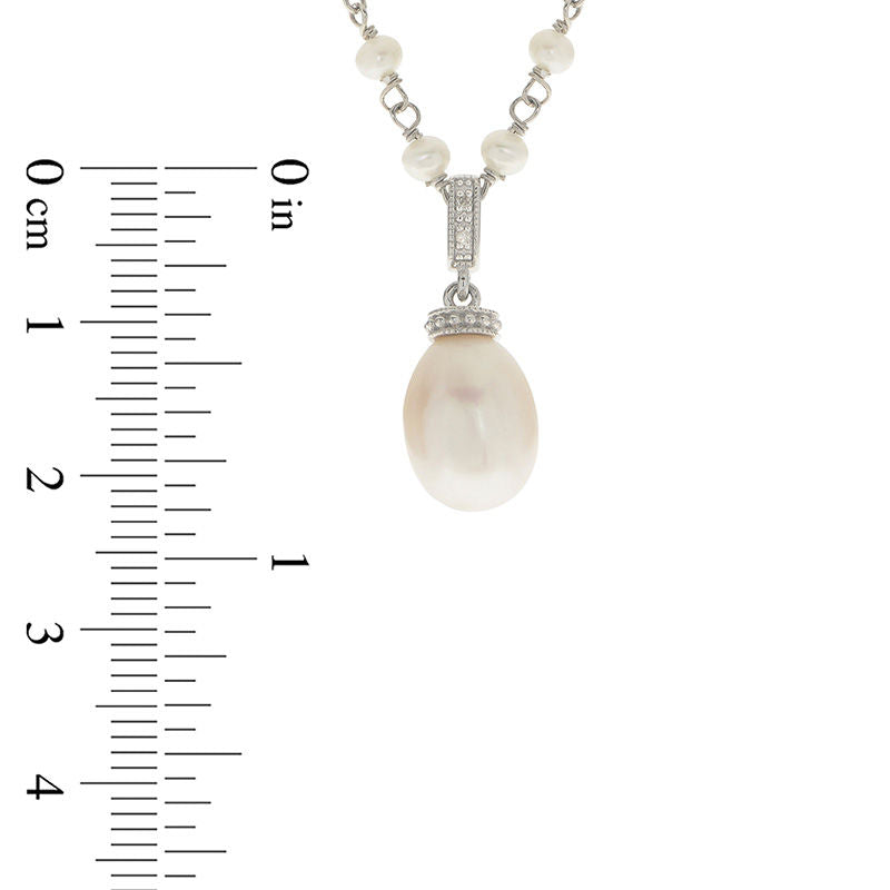 Baroque and Oval Cultured Freshwater Pearl and Natural Diamond Accent Antique Vintage-Inspired Pendant in Sterling Silver