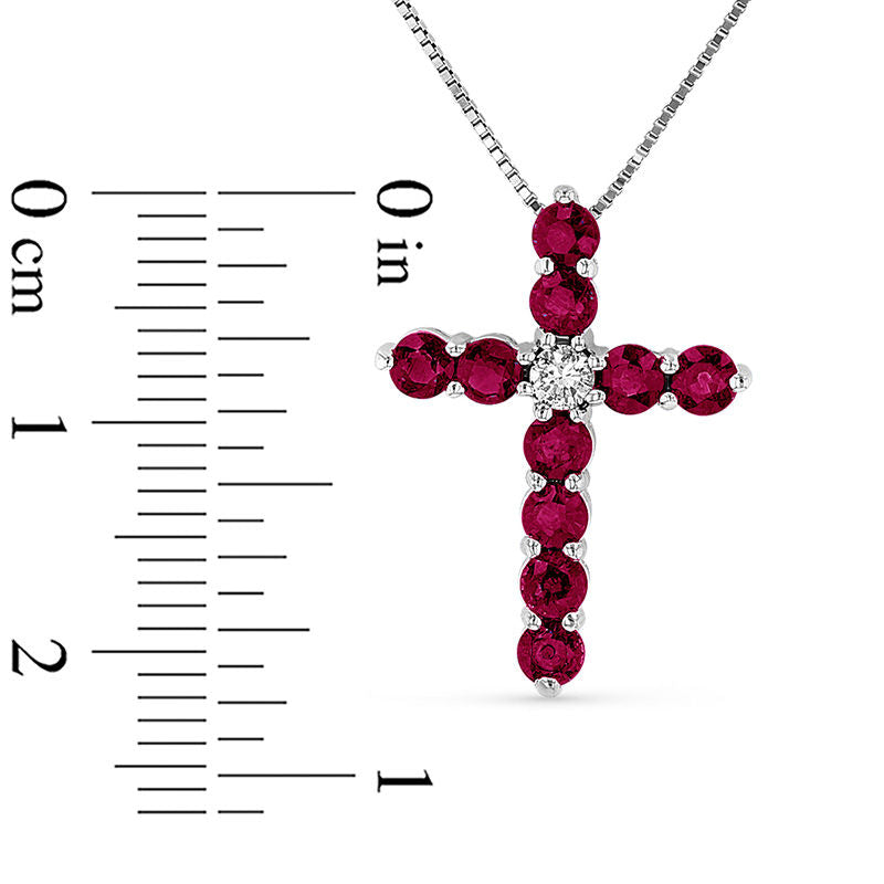 Ruby and 0.07 CT. Natural Diamond Cross Pendant in 14K White Gold