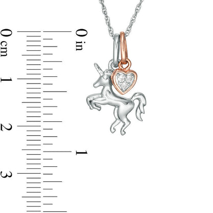 0.05 CT. T.W. Natural Diamond Unicorn and Heart Charms Pendant in Sterling Silver and 10K Rose Gold