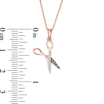 0.05 CT. T.W. Champagne and White Natural Diamond Scissors Pendant in 10K Rose Gold