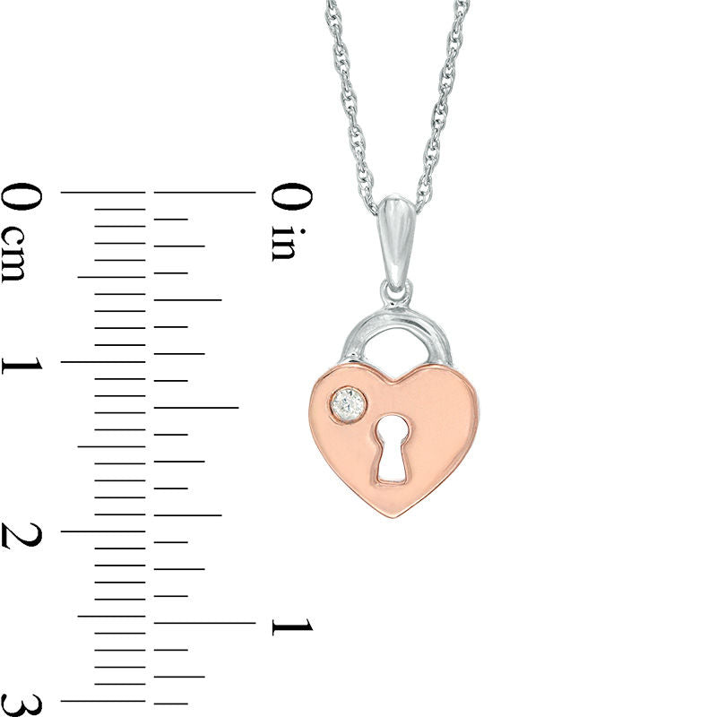 Natural Clarity Enhanced Accent Solitaire Heart Pendant in Sterling Silver and 10K Rose Gold