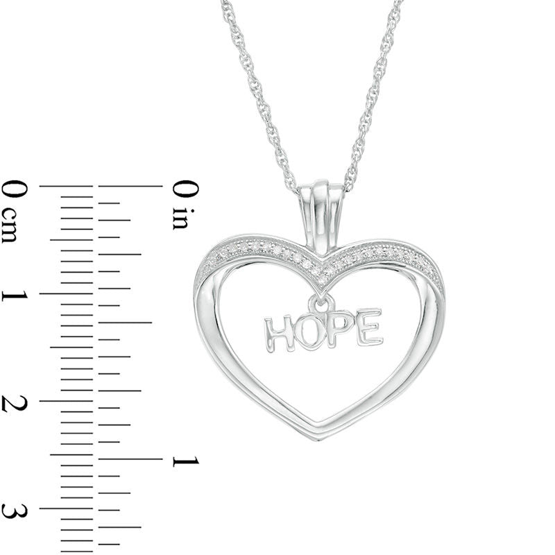 0.1 CT. T.W. Natural Diamond "HOPE" Charm in Heart Pendant in Sterling Silver