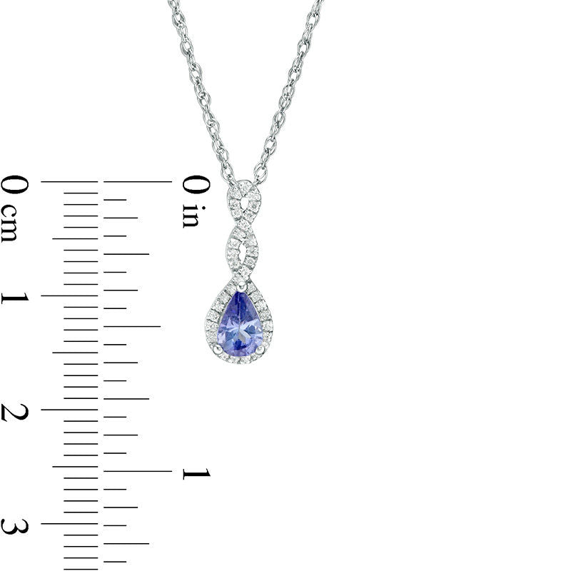 Pear-Shaped Tanzanite and 0.1 CT. T.W. Natural Diamond Infinity Twist Pendant in 10K White Gold