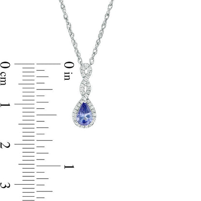 Pear-Shaped Tanzanite and 0.1 CT. T.W. Natural Diamond Infinity Twist Pendant in 10K White Gold
