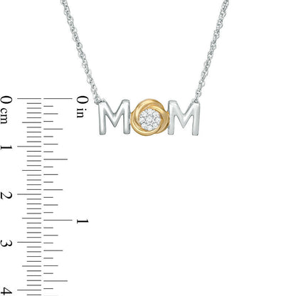 0.07 CT. T.W. Composite Natural Diamond "MOM" Knot Necklace in Sterling Silver and 10K Yellow Gold - 17"