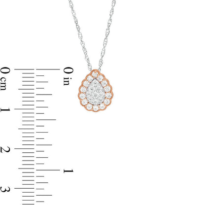 0.33 CT. T.W. Composite Teardrop Natural Diamond Scallop Frame Antique Vintage-Style Pendant in 10K Two-Tone Gold