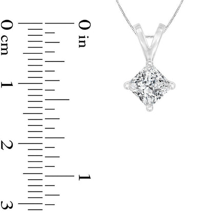 1 CT. Certified Princess-Cut Natural Clarity Enhanced Solitaire Pendant in 14K White Gold (I/SI2)
