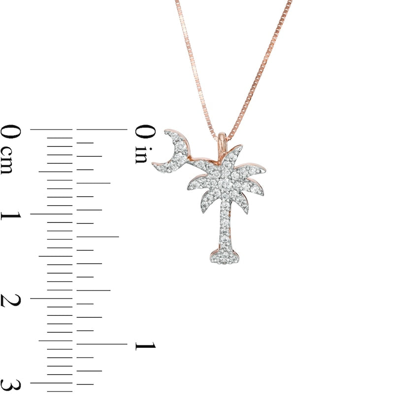 0.17 CT. T.W. Palm Tree with Moon Pendant in 14K Rose Gold