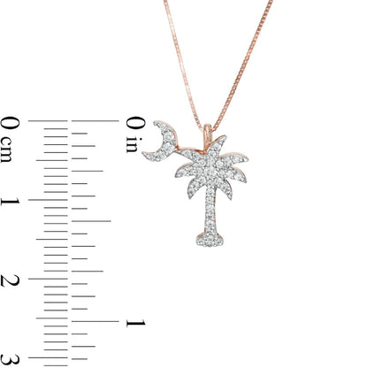 0.17 CT. T.W. Palm Tree with Moon Pendant in 14K Rose Gold