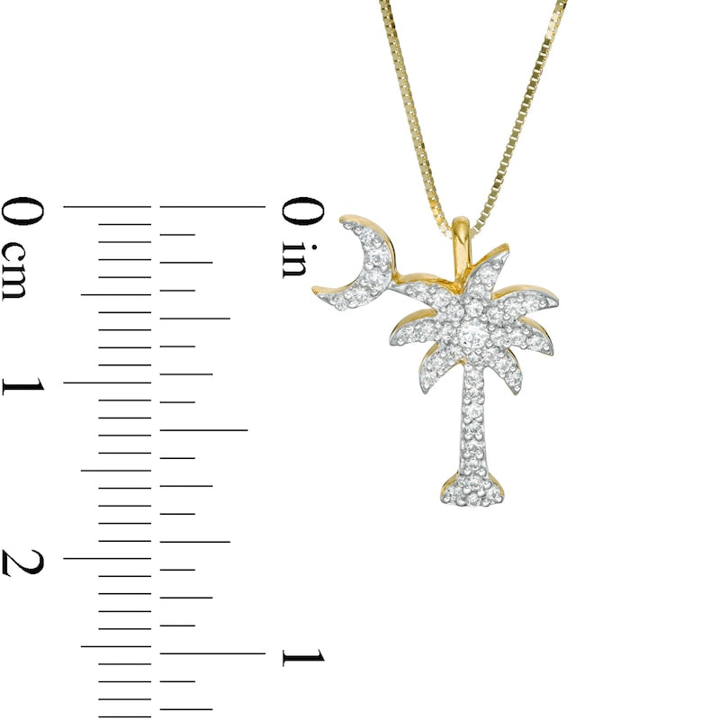 0.17 CT. T.W. Natural Diamond Palm Tree with Moon Pendant in 14K Gold