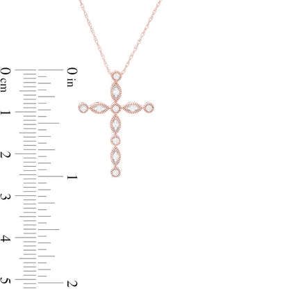 0.17 CT. T.W. Natural Diamond Alternating Marquise Antique Vintage-Style Cross Pendant in 10K Rose Gold