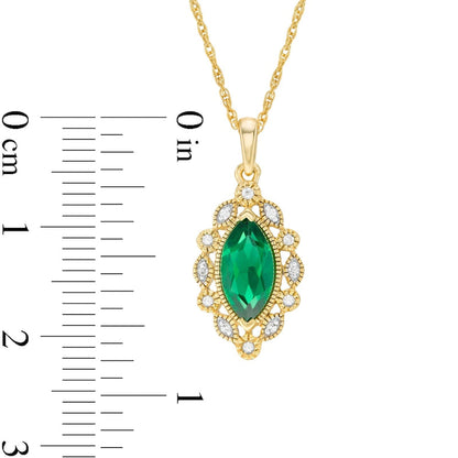 Marquise Lab-Created Emerald and White Sapphire Frame Antique Vintage-Style Drop Pendant in Sterling Sliver with 14K Gold Plate