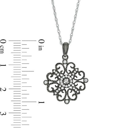 0.17 CT. T.W. Natural Diamond Filigree Flower Pendant in Sterling Silver and Black Rhodium