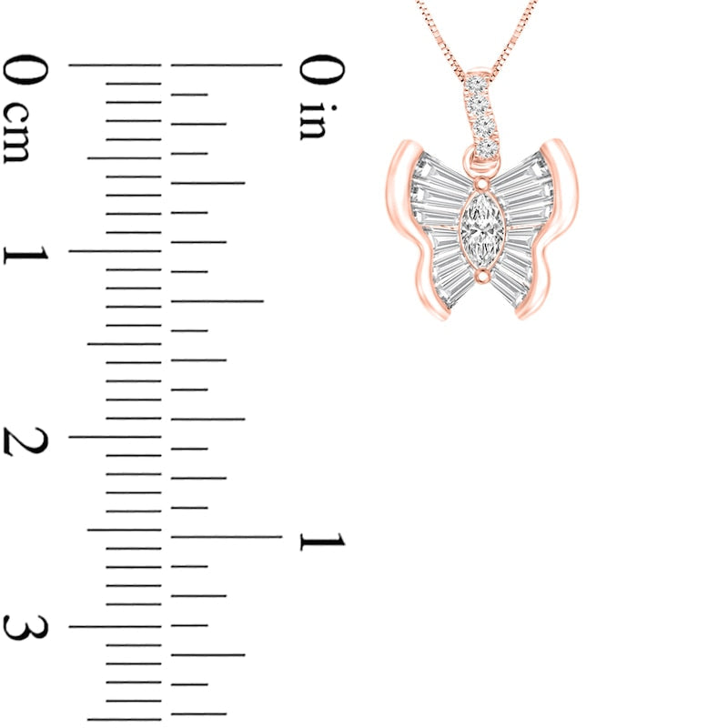 0.33 CT. T.W. Multi-Stone Natural Diamond Butterfly Pendant in 10K Rose Gold