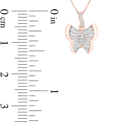 0.33 CT. T.W. Multi-Stone Natural Diamond Butterfly Pendant in 10K Rose Gold