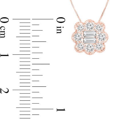 0.5 CT. T.W. Composite Baguette and Round Natural Diamond Scallop Antique Vintage-Style Frame Pendant in 10K Rose Gold