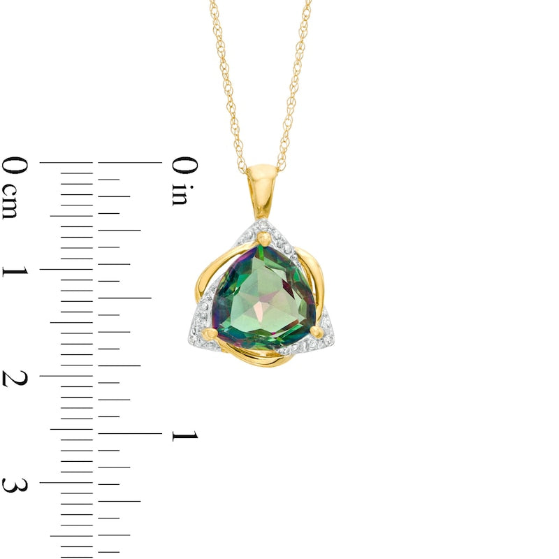 10.0mm Trillion-Cut Mystic Fire Topaz and Natural Diamond Accent Trinity Frame Pendant in 10K Yellow Gold
