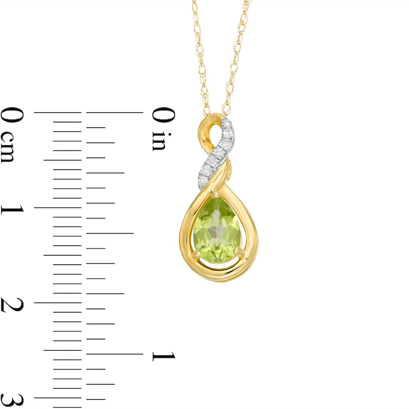 Pear-Shaped Peridot and Natural Diamond Accent Cascading Teardrop Pendant in 10K Yellow Gold