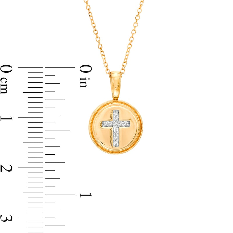 0.05 CT. T.W. Natural Diamond Cross Beaded Frame Disc Pendant in 14K Gold