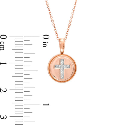 0.05 CT. T.W. Natural Diamond Cross Beaded Frame Disc Pendant in 14K Rose Gold