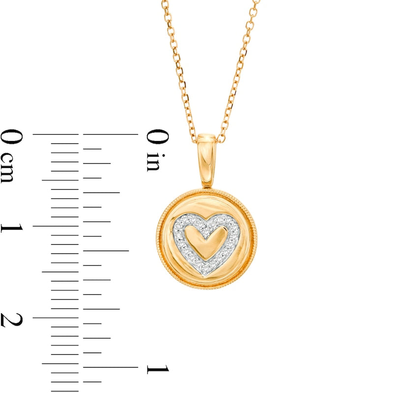 0.05 CT. T.W. Natural Diamond Heart Outline Beaded Frame Disc Pendant in 14K Gold