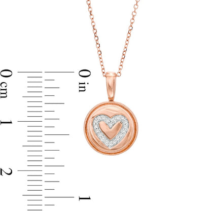0.05 CT. T.W. Natural Diamond Heart Outline Beaded Frame Disc Pendant in 14K Rose Gold