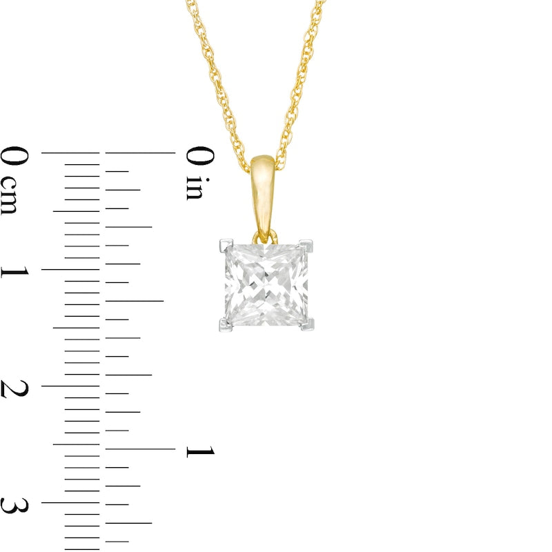 1 CT. Princess-Cut Natural Clarity Enhanced Solitaire Pendant in 10K Yellow Gold