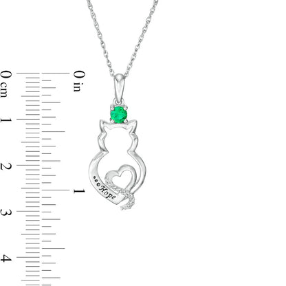 Simulated Birthstone and Natural Diamond Accent Engravable Cat Outline and Heart Pendant in Sterling Silver (1 Stone and Line)