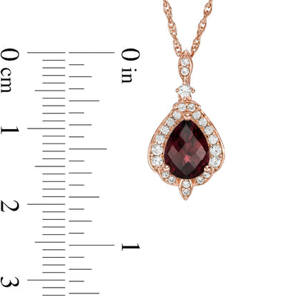 Pear-Shaped Garnet and Lab-Created White Sapphire Antique Vintage-Style Pendant in Sterling Silver with 14K Rose Gold Plate