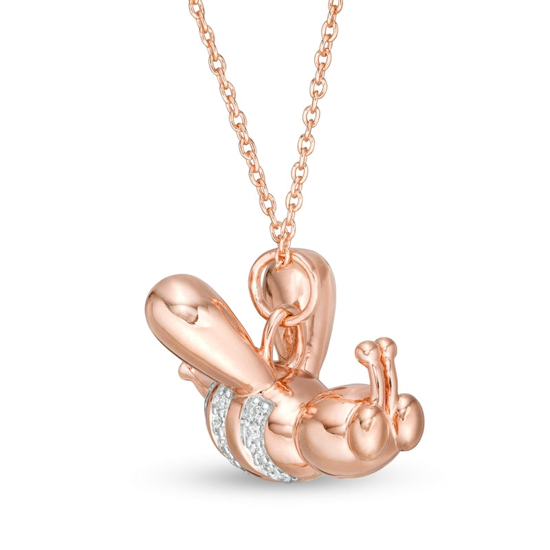 0.05 CT. T.W. Natural Diamond Balloon Bee Pendant in Sterling Silver with 14K Rose Gold Plate