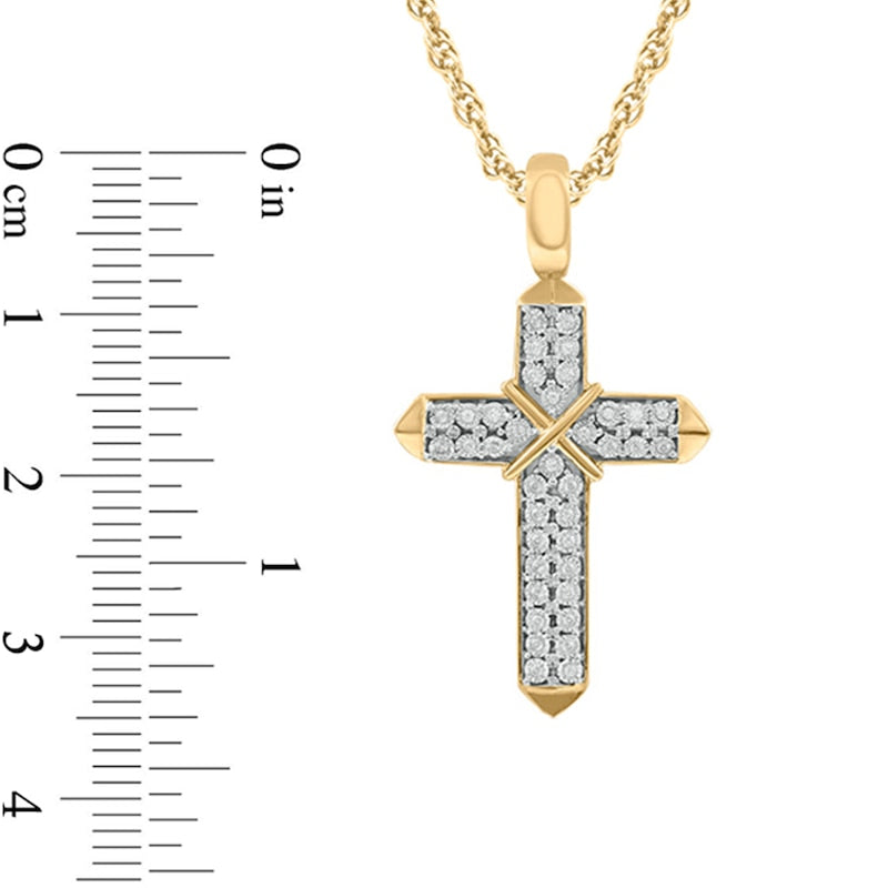 Men's 0.13 CT. T.W. Natural Diamond Double Row "X" Cross Pendant in 10K Yellow Gold