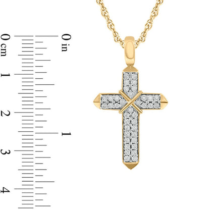 Men's 0.13 CT. T.W. Natural Diamond Double Row "X" Cross Pendant in 10K Yellow Gold