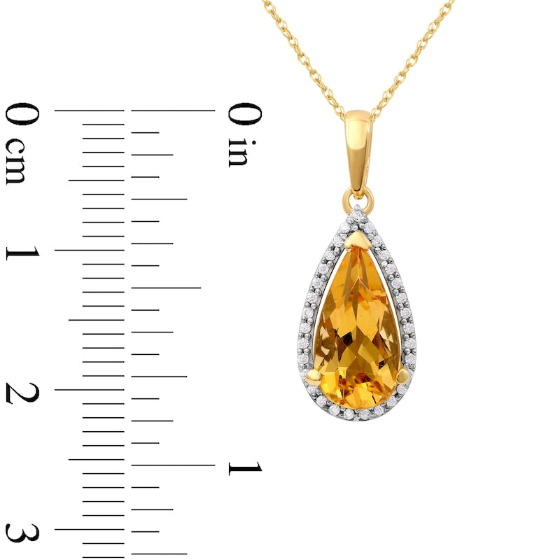 Pear-Shaped Citrine and 0.1 CT. T.W. Natural Diamond Frame Pendant in 10K Yellow Gold