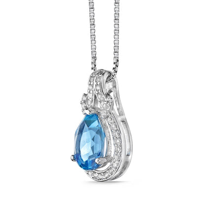 Pear-Shaped Blue and White Topaz Frame Doorknocker Pendant in Sterling Silver