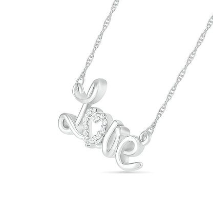 0.05 CT. T.W. Natural Diamond "Love" Heart Necklace in Sterling Silver
