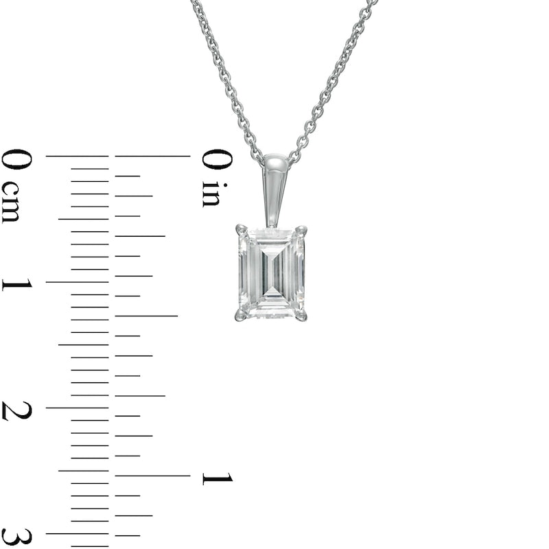 1 CT. Certified Emerald-Cut Lab-Created Diamond Solitaire Pendant in 14K White Gold (F/SI2)