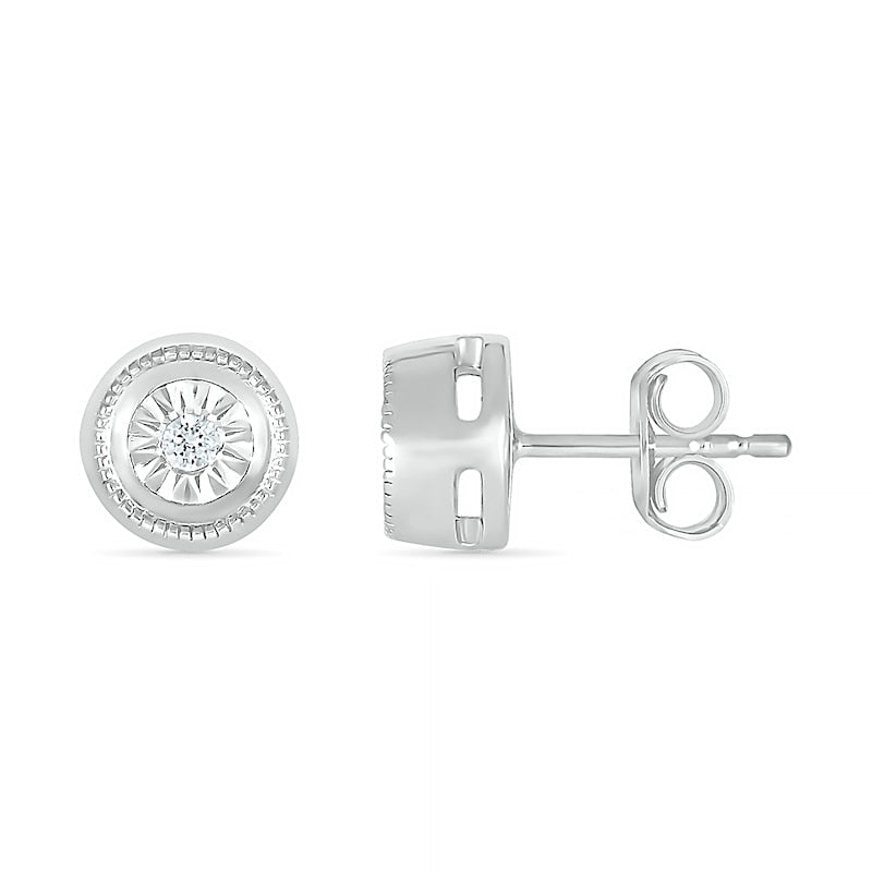 0.05 CT. T.W. Diamond Solitaire Textured Frame Stud Earrings in Sterling Silver