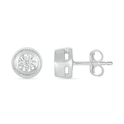0.05 CT. T.W. Diamond Solitaire Textured Frame Stud Earrings in Sterling Silver