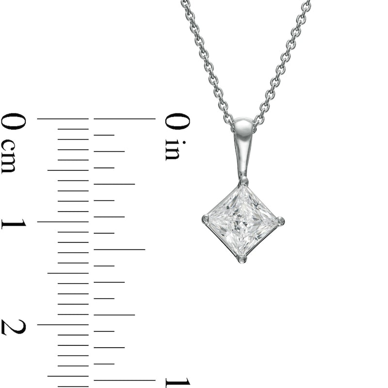 1 CT. Certified Princess-Cut Lab-Created Diamond Tilted Solitaire Pendant in 14K White Gold (F/SI2)