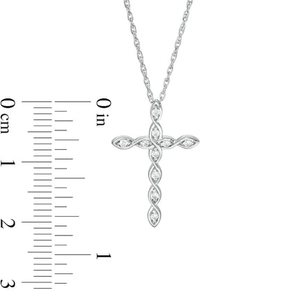 0.1 CT. T.W. Natural Diamond Twist Cross Pendant in 10K White Gold