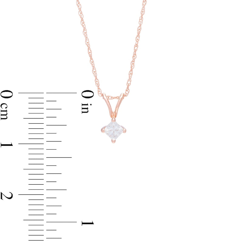 0.17 CT. Princess-Cut Natural Clarity Enhanced Solitaire Tilted Pendant in 14K Rose Gold (J/I3)