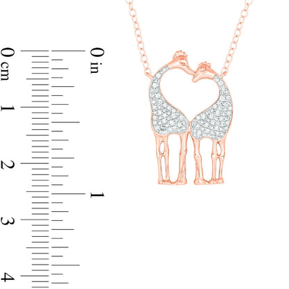 0.1 CT. T.W. Natural Diamond Motherly Love Giraffes Pendant in Sterling Silver with 14K Rose Gold Plate