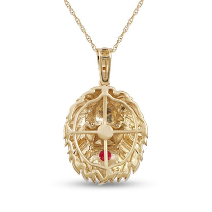 Men's 4.0mm Ruby and Natural Diamond Accent Lion Head Pendant in 10K Yellow Gold - 22"