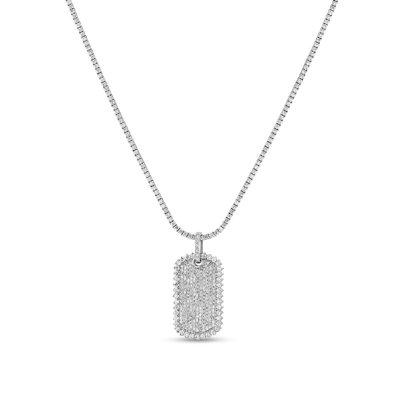 Men's 12.75 CT. T.W. Natural Diamond Border Dog Tag Pendant in 14K White Gold - 22"