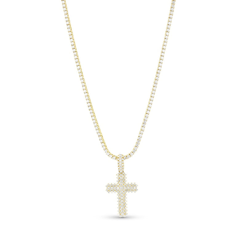 Men's 12-0.1 CT. T.W. Natural Diamond Triple Row Cross Pendant in 14K Gold û 24"