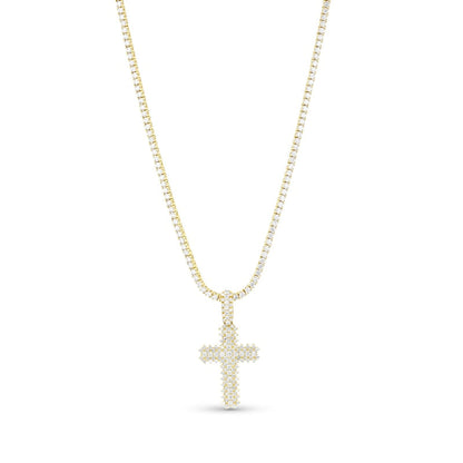Men's 12-0.1 CT. T.W. Natural Diamond Triple Row Cross Pendant in 14K Gold û 24"